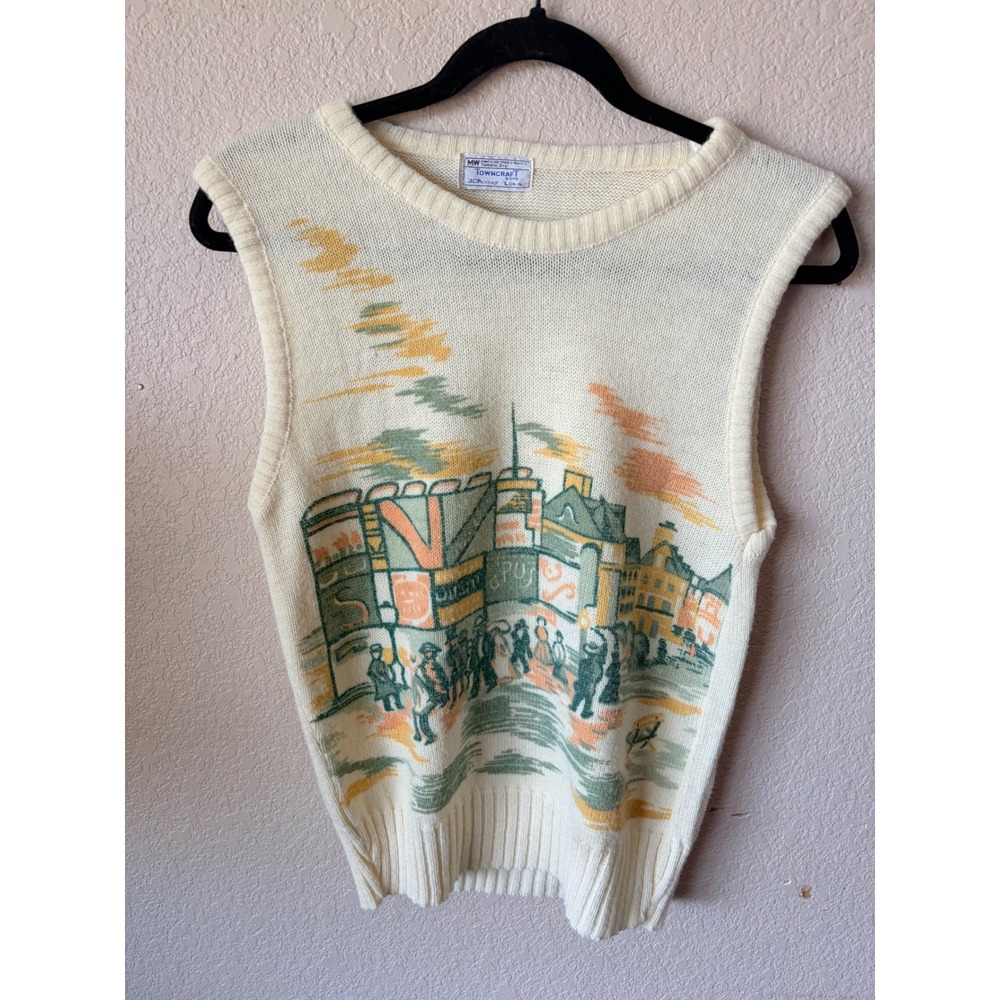 Vintage Towncraft JCPenney Scenic Knit Sweater Vest Cream Womens L 14-16 - Picture 2 of 8